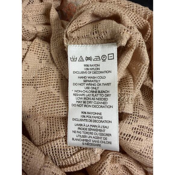 Kimchi Anthropologie Women Babydoll Top Blouse Medium M Tan Lace Bead Sccop New - Picture 8 of 8